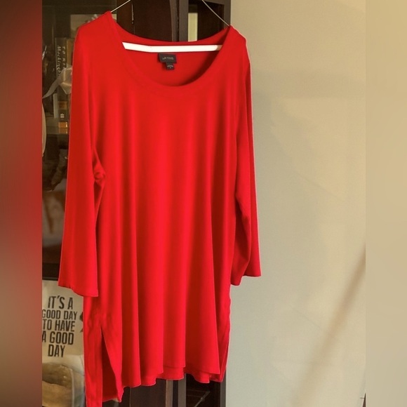 J Jill Wearever Wrinkle-Free Collection Crewneck Tunic Blouse Women's Sz-L Red - Picture 1 of 8
